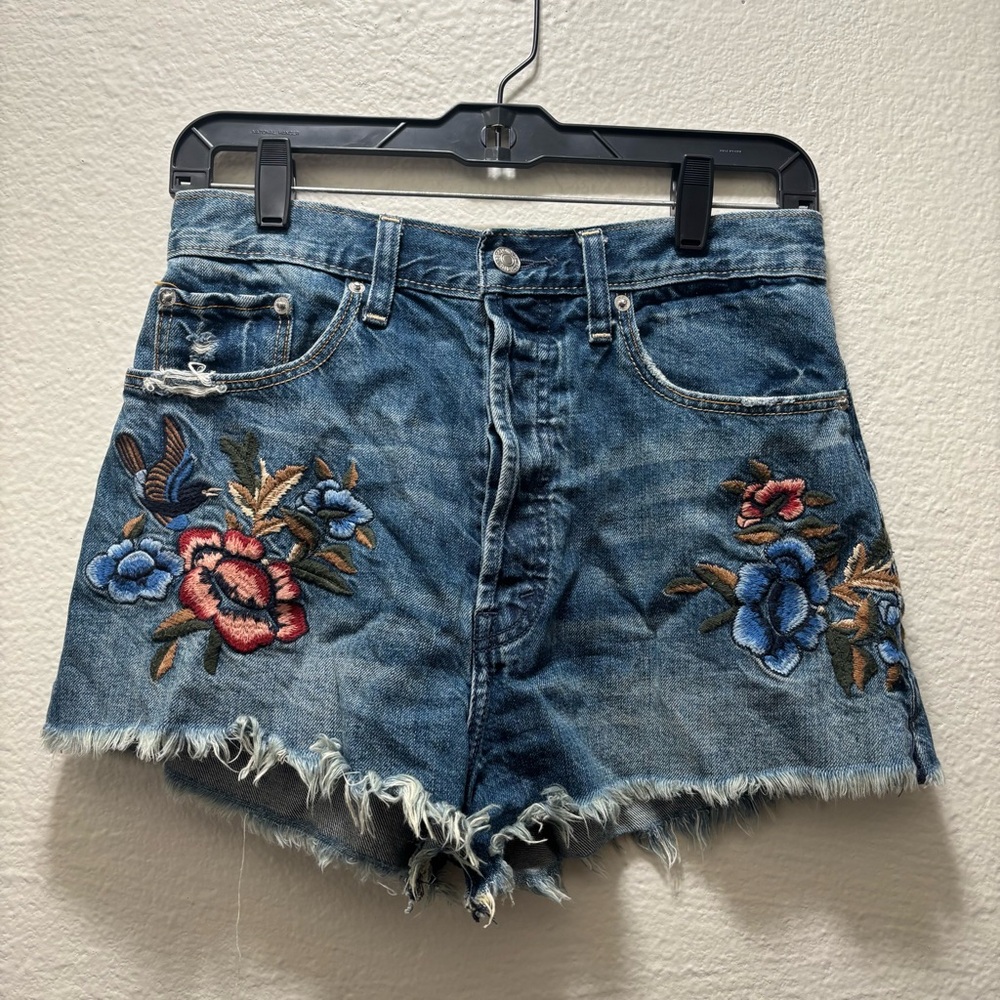 A&F Jean Shorts with Floral Embroidery